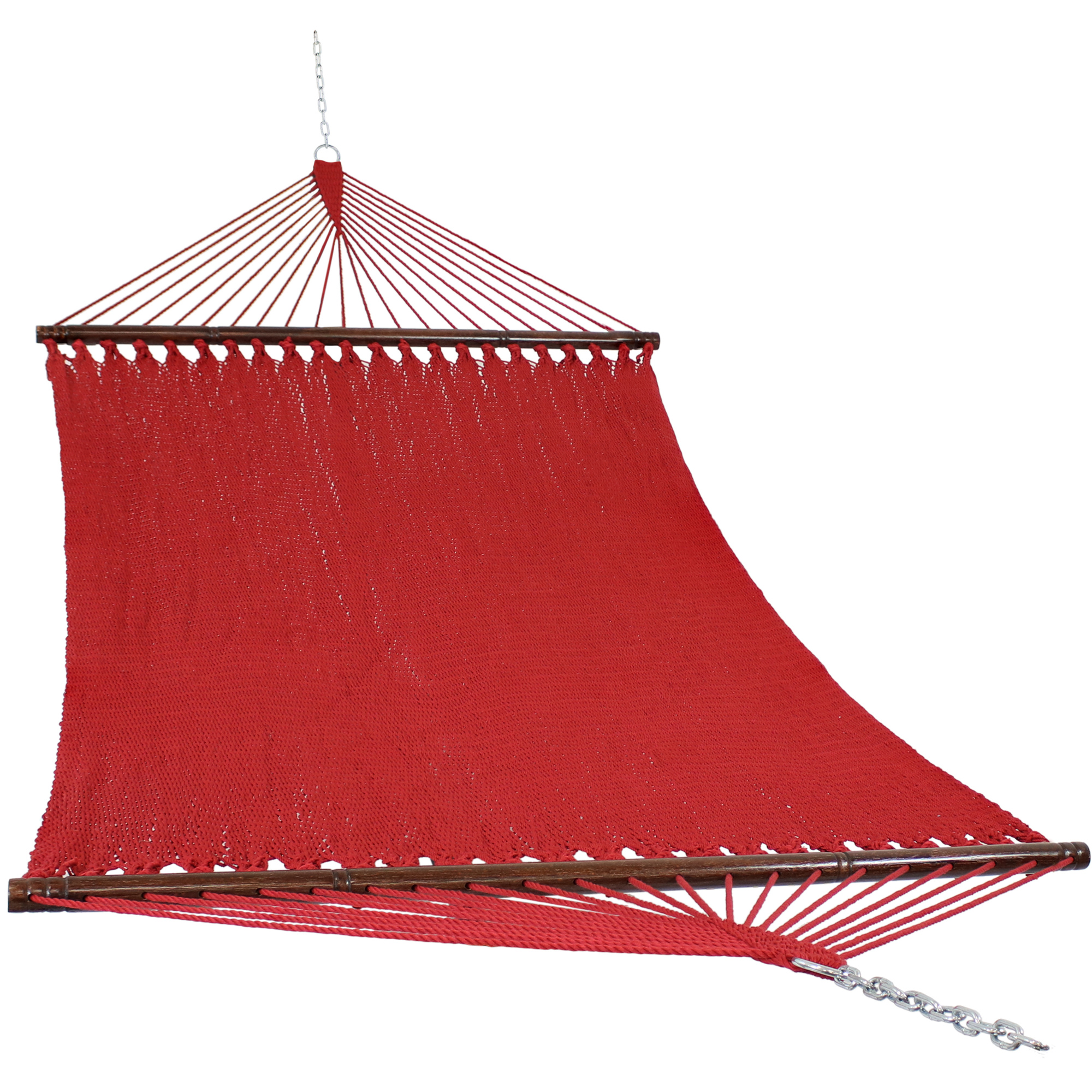 Sunnydaze Decor, Soft-Spun Double Spreader Bar Hammock - Red, Color Red, Capacity 600 lb, Material Woven Cord, Model# LY-CJH-RED
